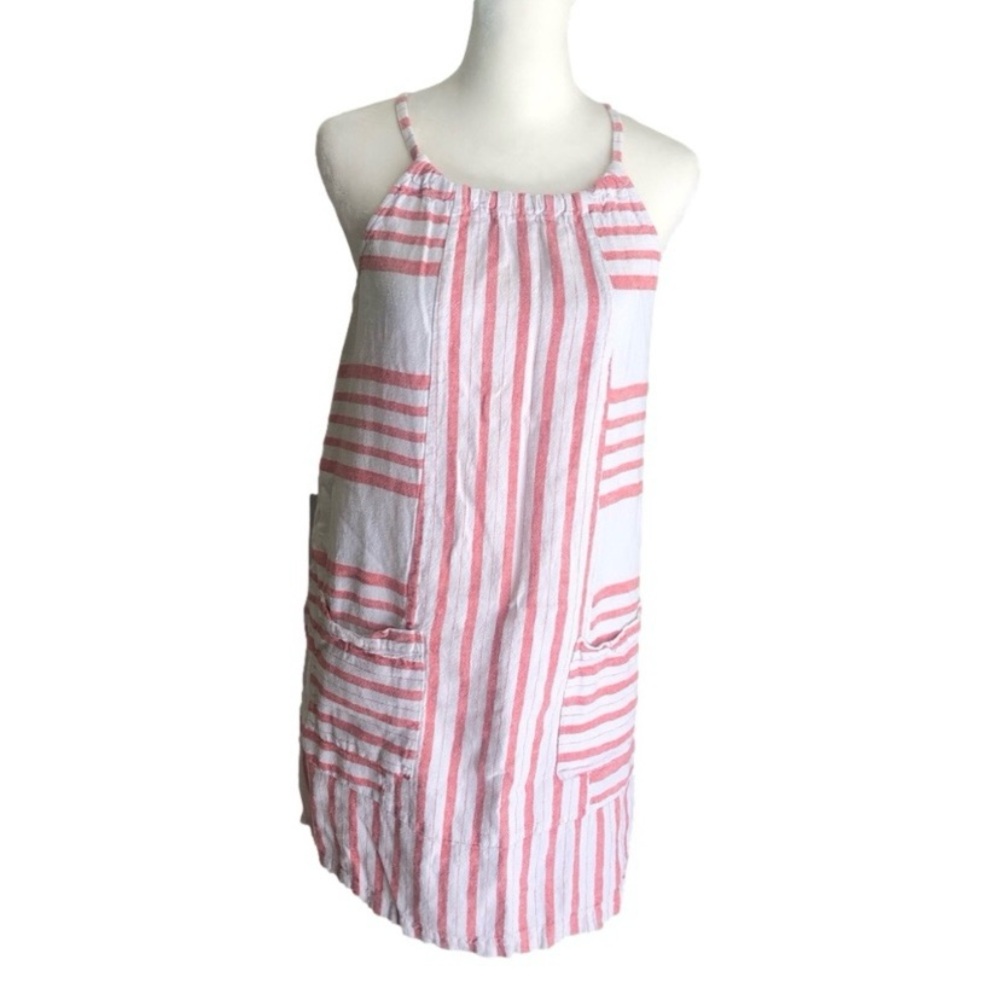 Old Navy White Striped Linen Blend Halter Sleeveless Casual Short Dress